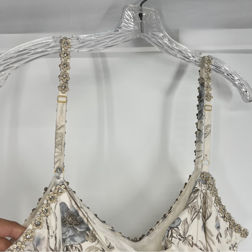 V. Chapman Luna White Blue Floral Tie Back Cut Out Midi Dress in Blue Bouquet 6 - Picture 11 of 13